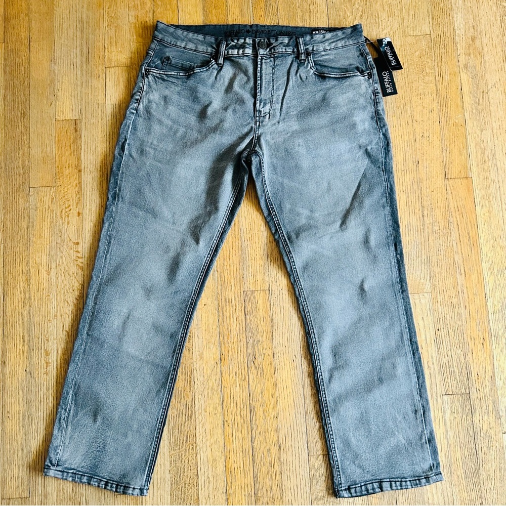 NWT Buffalo David Bitton Men's Grey Sanded Six-X Straight Stretch Jeans 36x30 - Picture 1 of 11